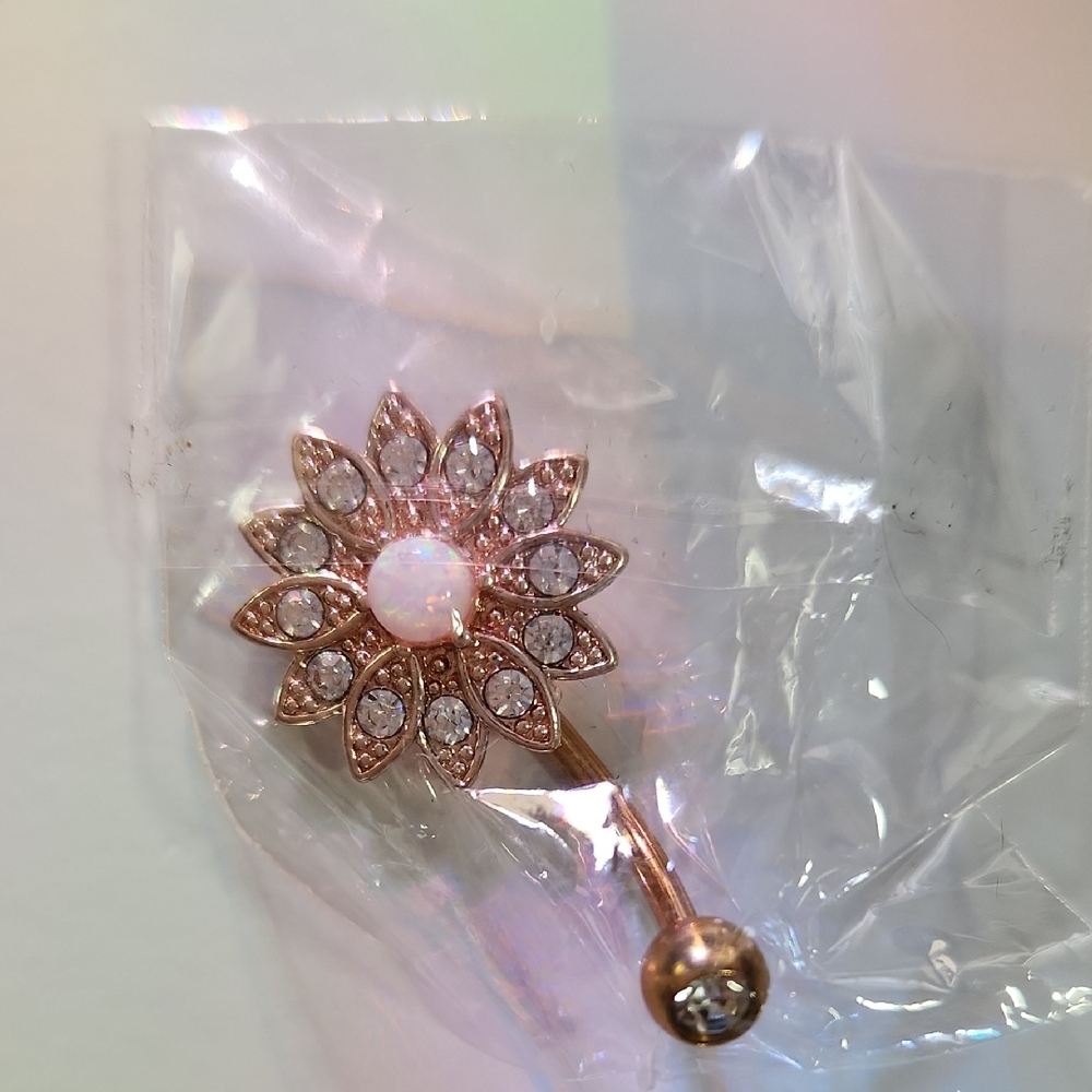 Surgical Steel Belly Button Ring for Women Sunflower with Cubic Zirconia